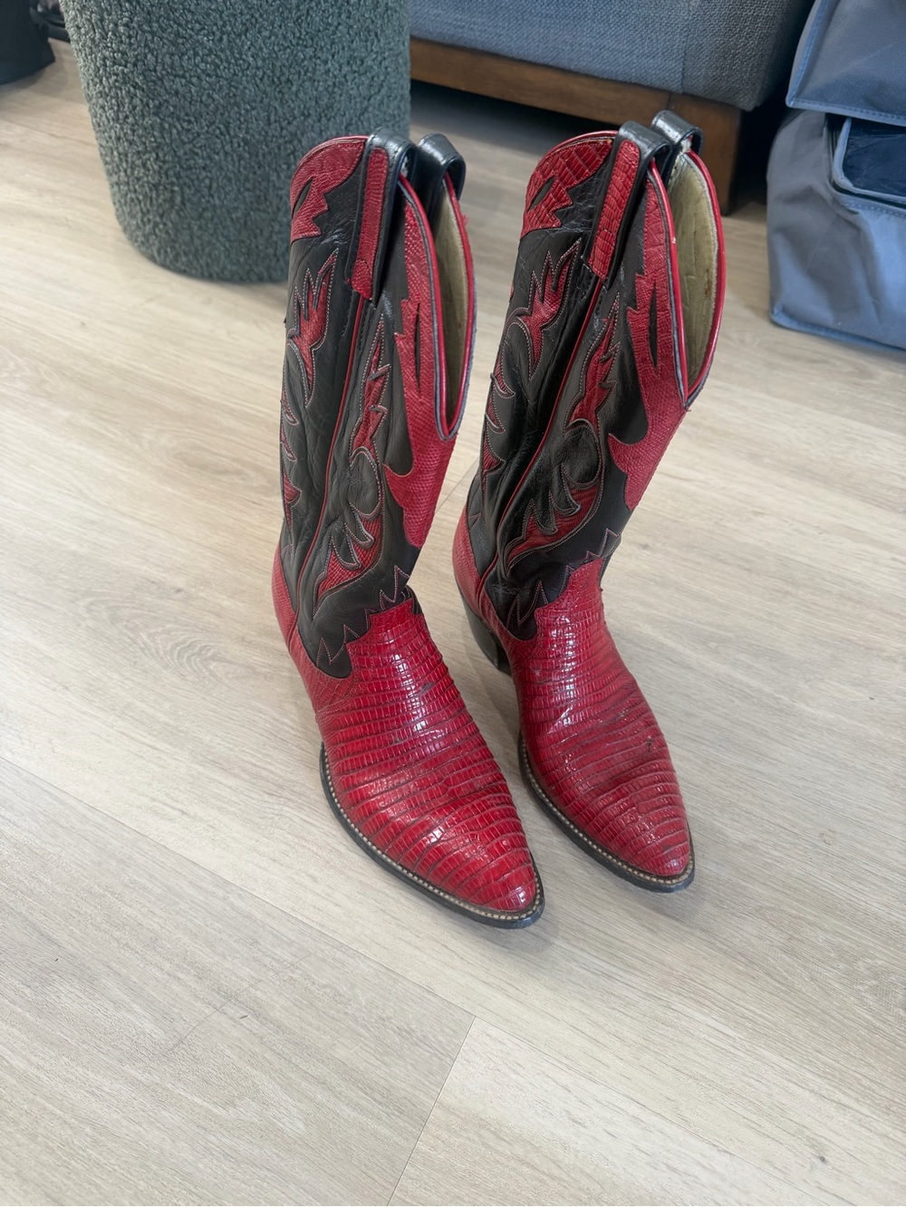 Dan Post Red and Black Western Embossed Leather Boots